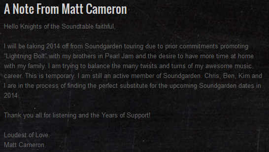 A note from Matt Cameron