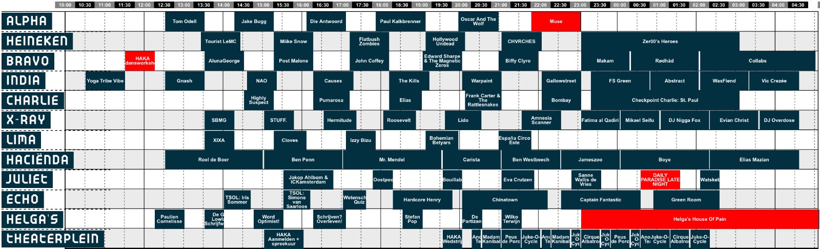 Blokkenschema vrijdag - Lowlands 2016