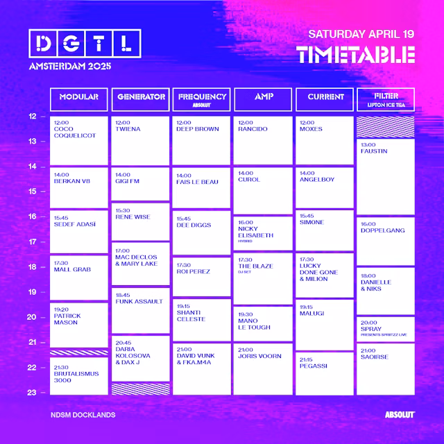 DGTL 2025 saturday timetable